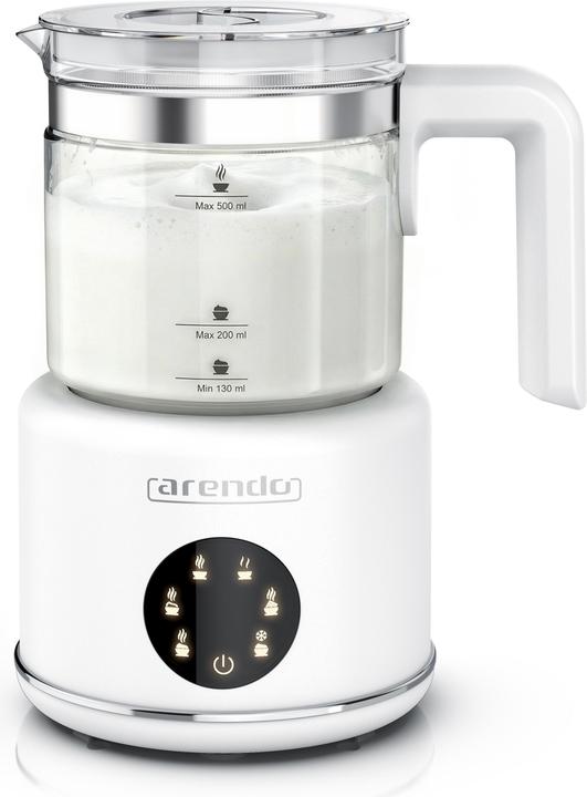 Arendo Milchaufschäumer mit 500 ml Glasbehälter, elektrisch, für heissen & kalten Milchschaum (500 ml)