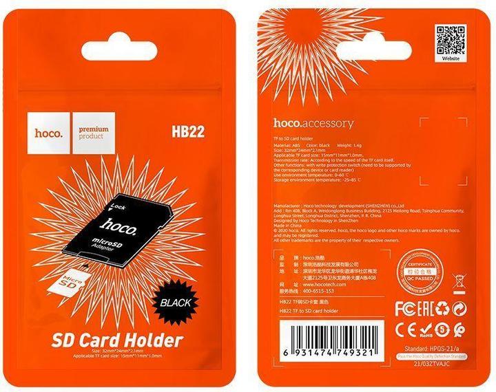 Actual product image Hoco Memory cards adapter TF to SD memory cards HB22