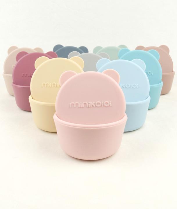 Produktbild Minikoioi Mini Silikon Schalenmit Deckel, 2 Stk., Holz Braun / Puder Grau