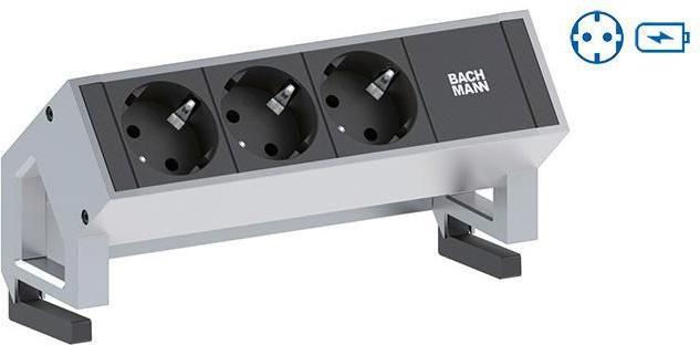 Actual product image Bachmann DESK2 1x earthing contact 1xUSB Charger Inox (3 x, USB-A, CEE 7/3, 0.20 m)