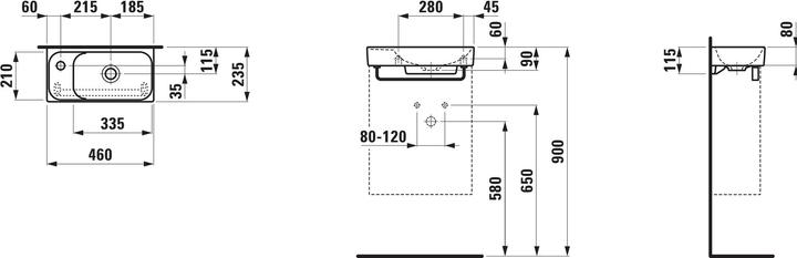 Produktbild Laufen MEDA lave-mains, encastrable, plage de robinetterie à gauche, 460x235mm, sans trou pour (235 mm, 460 mm)