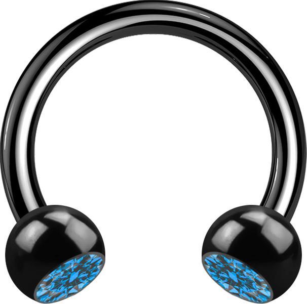 Produktbild Star Piercing Micro Circular Barbell schwarz mit zwei Kugeln Kristall hellblau (ohne Messing, Chirurgenstahl 316L)