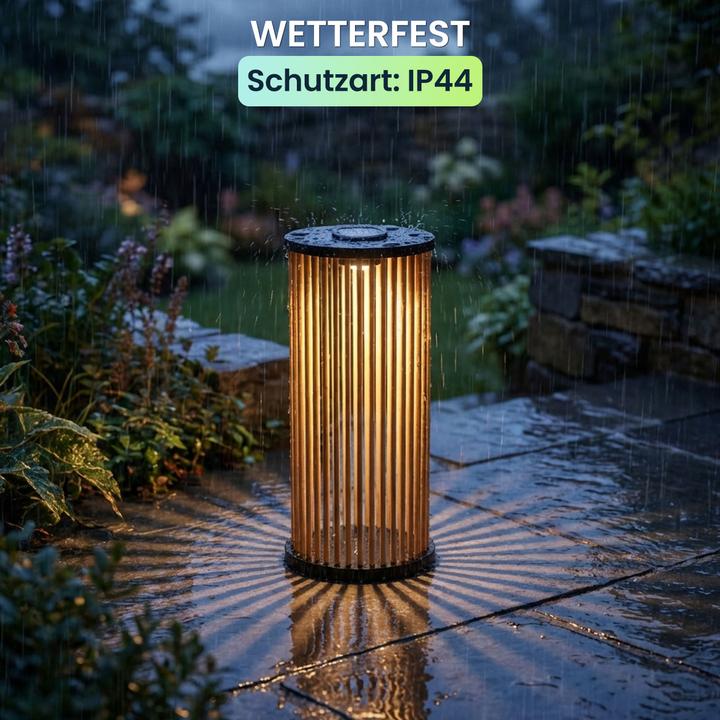 Produktbild Ideoon 4er-Set Stilvolle Solar-Laterne aus Bambus 60cm – Warmweisse LED Gartenleuchte
