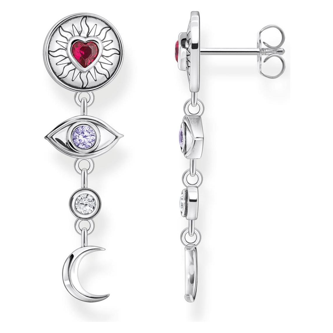 Thomas Sabo, Ohrringe, Ohrring Kosmische Talismane Mit Bunten Steinen Silber Geschwärzt, (Silber)