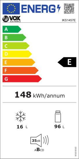 Energie-Label Vox Einbaukühlschrank IKS 1457 E (E, H: 104 l, Z: 17 l, V: 87,5 cm) (104 l)