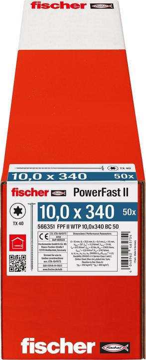 Energie-Label Fischer Holzschraube PowerFast II 10,0x340 TK TX TG blvz 50 (50 Schrauben pro Stück)