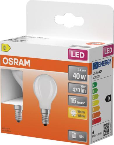 Actual product image Osram LED Leuchtmittel LED Retrofit CLASSIC P 3.4W 827 Frosted E14 Warm weiss 4099854469152 (E14, 470 lm, 6x)