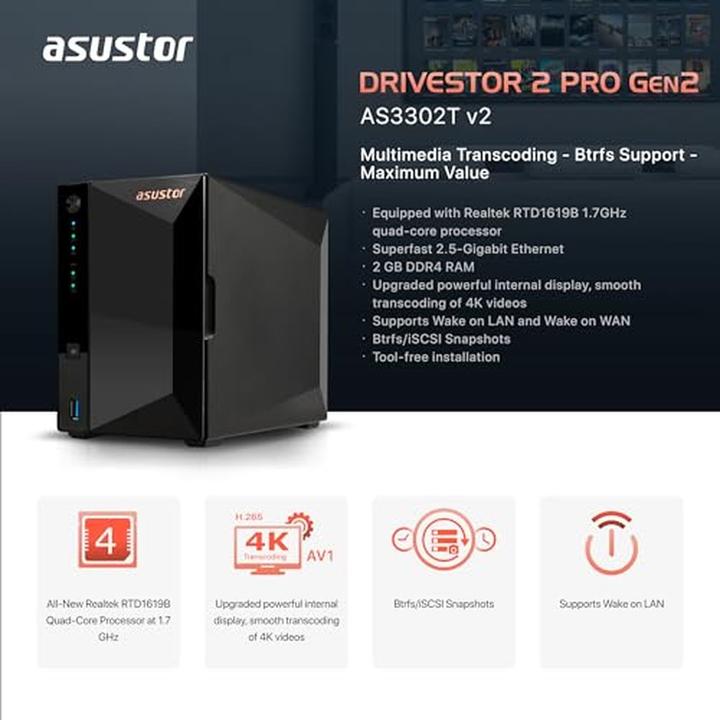 Actual product image Asustor Drivestor 2 Pro Gen2 AS3302T v2 2-Bay (0 TB)