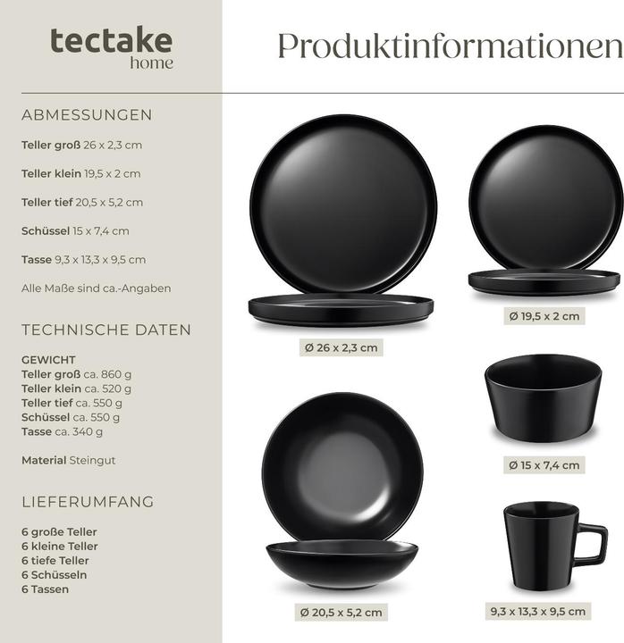 Produktbild tectake Geschirrset Una, aus Steingut, für 6 Personen (30 Stück)