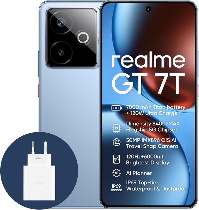 Produktbild realme GT 7T 5G Dual Sim 12GB RAM 256GB - Blue (256 GB, Blue, Dual SIM, 5G)