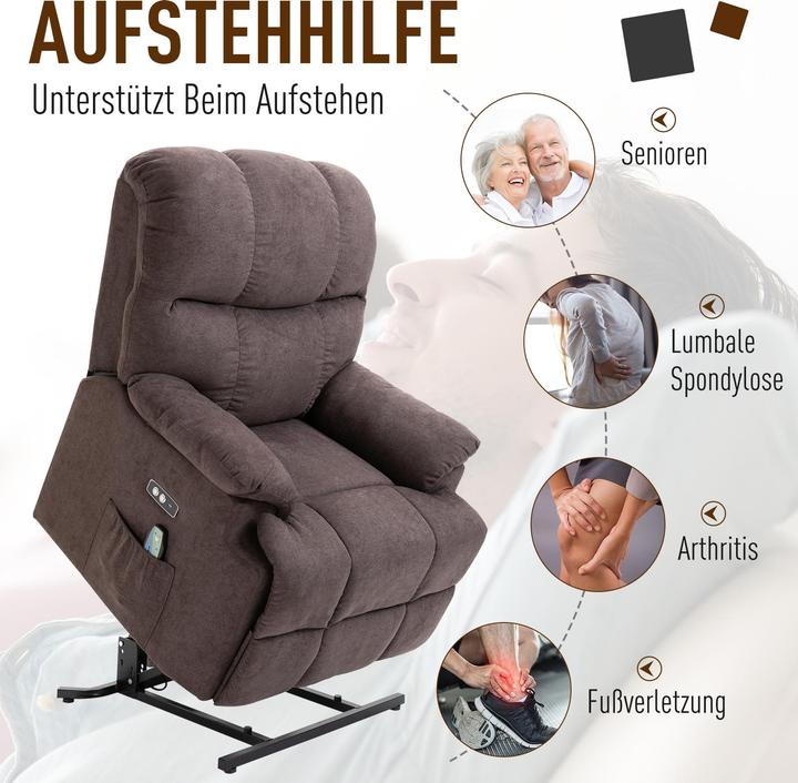 Actual product image Homcom Sessel mit Aufstehhilfe Polyester, Metall, Schaumstoff Braun