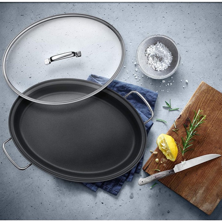 Produktbild WMF Fischpfanne oval Schmorpfanne 38cm Deckel Induktion Edelstahl beschichtet (26 cm, Bratpfanne, Edelstahl)