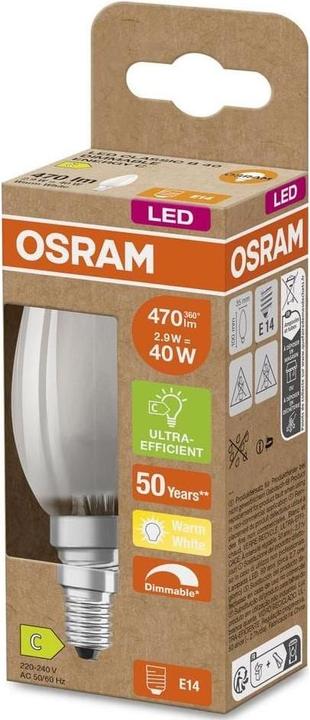 Immagine prodotto Osram 4099854066085 LED EEK C (A - G) E14 a forma di candela 2,9 W = 40 W Bianco caldo (Ø x (E14, 2.90 W, 470 lm, 1 x, C)