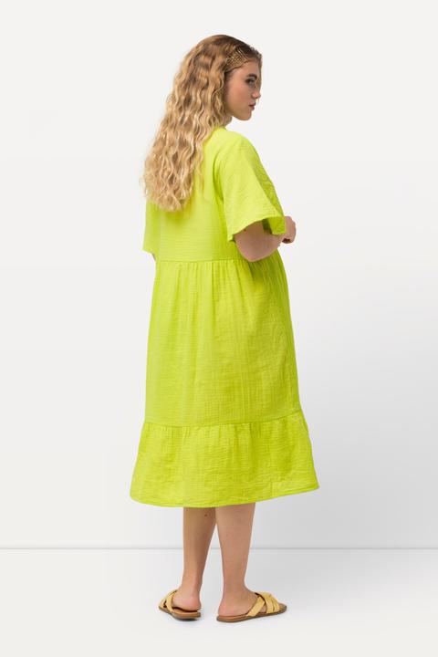 Produktbild Ulla Popken Musselin-Kleid, A-Linie, Tunika-Ausschnitt, Halbarm (54)