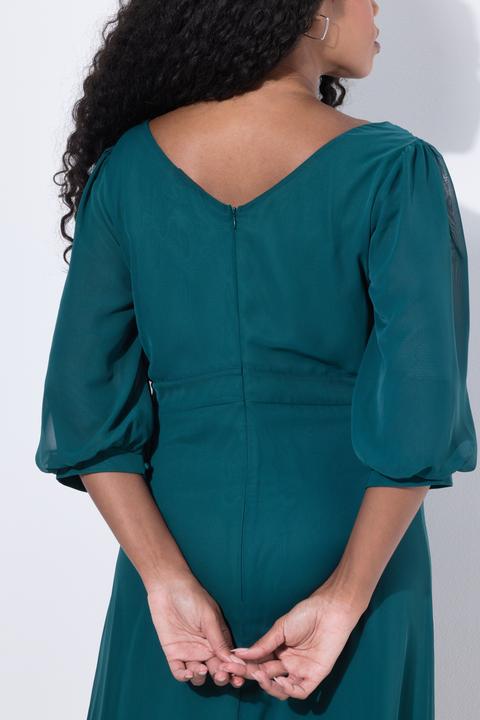 Produktbild Ulla Popken Chiffon-Maxikleid, doppellagig, V-Ausschnitt, 3/4-Arm (58)