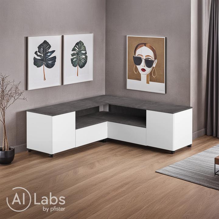 Actual product image Temahome Angle TV Stand white and concrete look (40 x 46 cm)