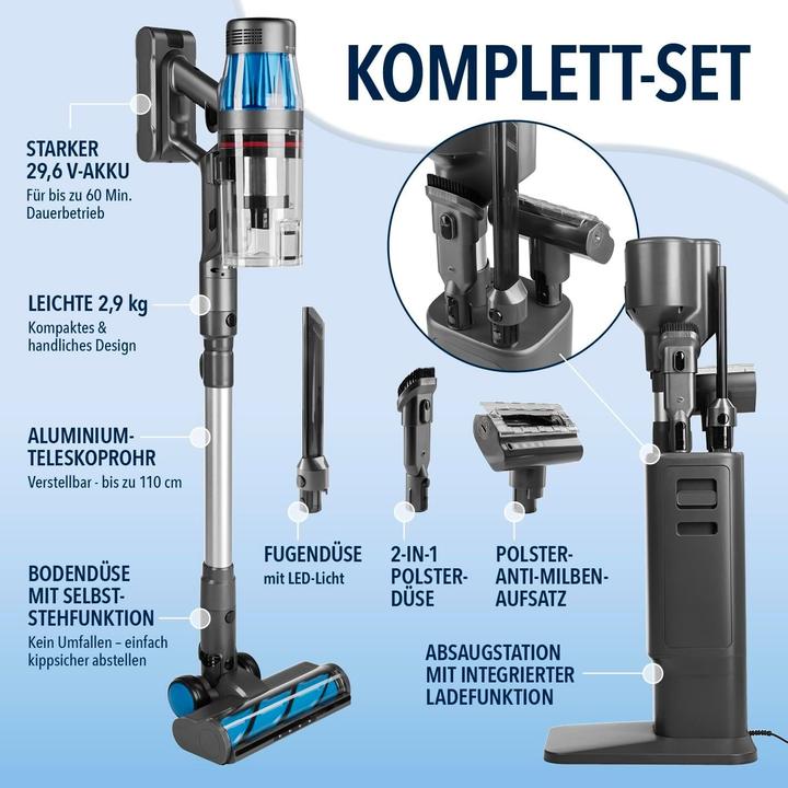 Actual product image CleanMaxx AeroTec Cordless Vacuum with Auto-Empty Station, 34 kPa Suction, 60-Min Runtime, UV-C Mite Nozzle