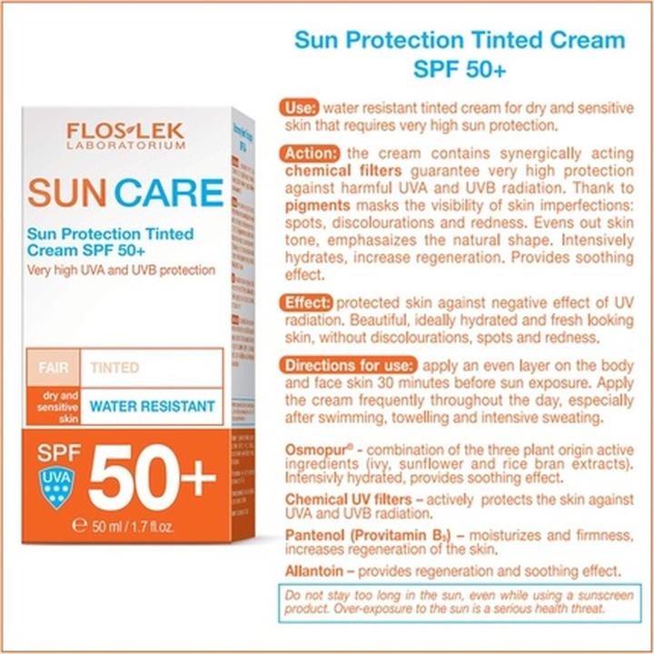 Actual product image Floslek Sun Care Protective Toning Cream SPF 50+ - for dry and sensitive skin 50 ml (Suntan cream, SPF 50+, 50 ml)