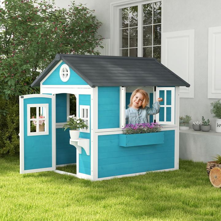 Produktbild Outsunny Kinderspielhaus Tannenholz Blau