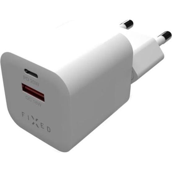 Fixed Hurtig Mini Hjemmeoplader 20W USB-C PD/USB-A Hvid (20 W), USB Ladegerät