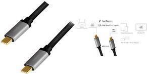 Actual product image LogiLink CUA0106 USB 3.2 Cable C/M to C/M, PD3, alu, black/grey, 1.5 m (1.50 m, USB 2.0, 100 W)