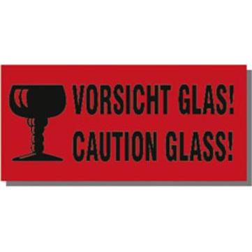 Thumbnail - Transpak, Sticker, Hinweisetikett Vorsicht Glas Länge 145 mm, Breite 70 mm rot