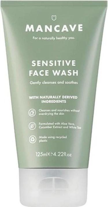 Image du produit ManCave Nettoyant visage sensible pour hommes 125ml - Nettoyer et nourrir la peau avec de l'extrait de (Lingettes nettoyantes pour le visage, 125 ml)