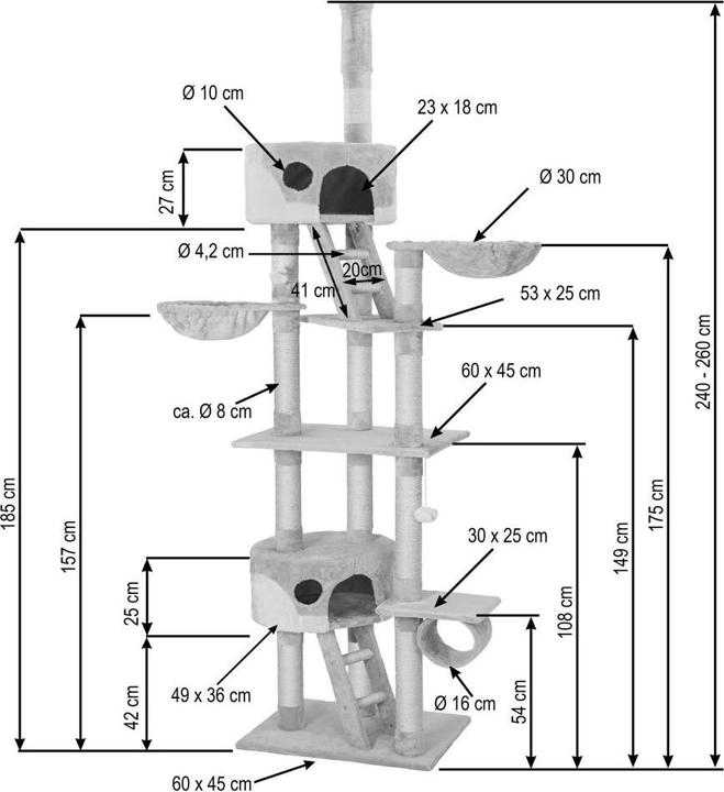 Image du produit tectake Arbre à chat Hansi (260 cm, Noir, Blanc)