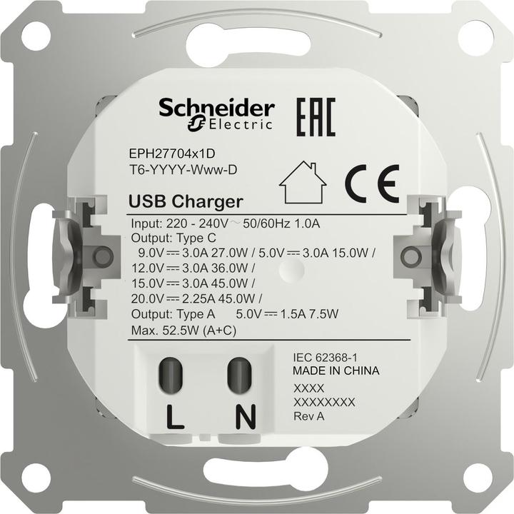 Produktbild Schneider Electric USB-Steckdose Asfora Weiss (glänzend) EPH2770421D
