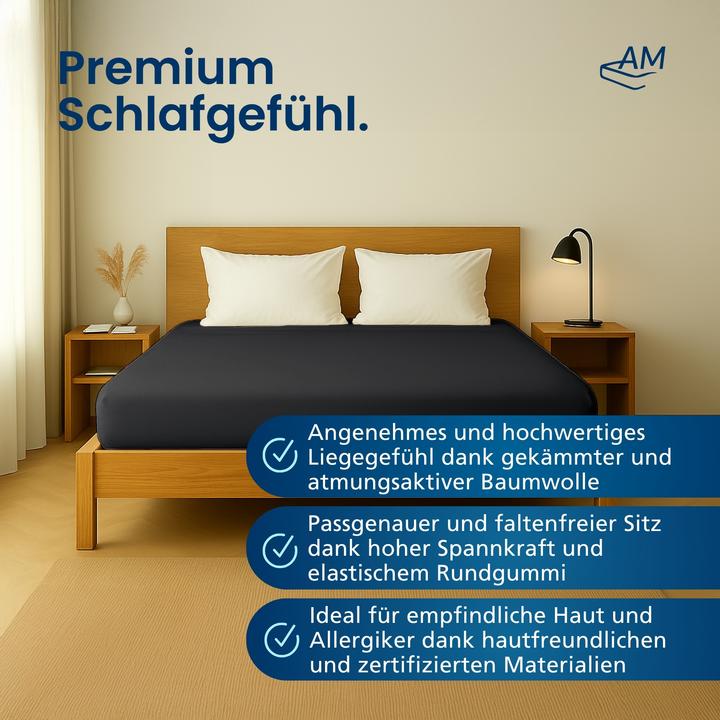 Actual product image AM Qualitätsmatratzen Premium Spannbettlaken für Matratze, Baumwolle (200gsm) (160 x 190 cm)