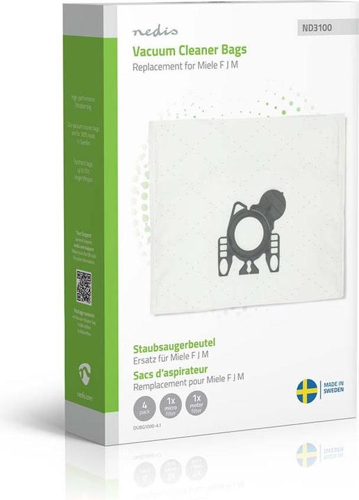 Immagine prodotto Nedis Staubsaugerbeutel | 4 Stück | Synthetik | Meist verkauft für: Miele FJM | Weiss (4 x)