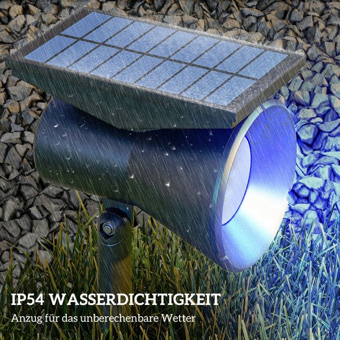 Produktbild Swisshandel24 Solarleuchten, 2 Stück Solarlampen, 2 Lichtfarben, Boden-/Wandmontage, IP54 Wasserdicht, Schwarz (IP54)