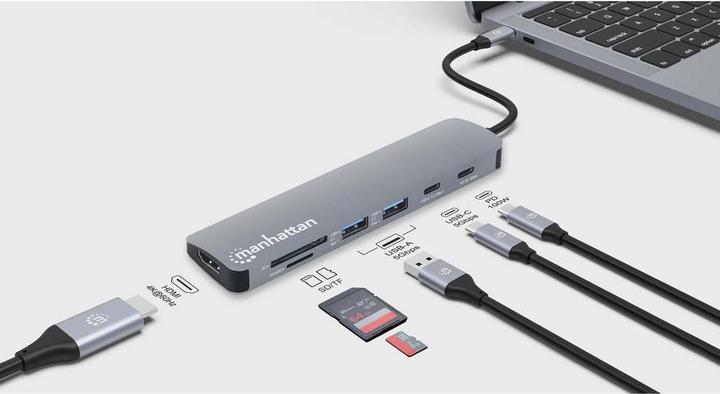 Image du produit Manhattan USB-C PD auf HDMI 7-in-1 4K Dockingstation / Multiport Hub (USB-C, 7 ports)