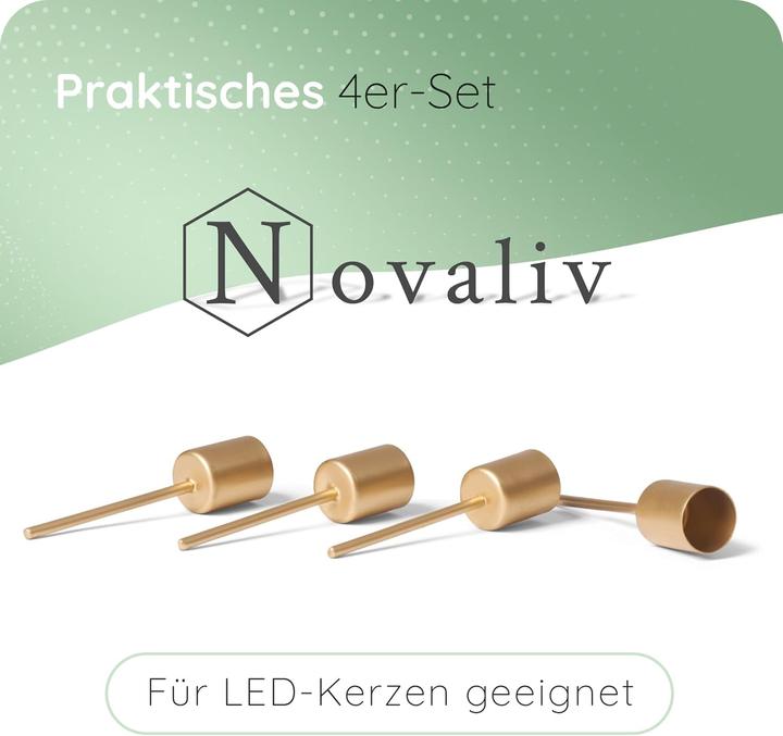 Produktbild Novaliv 8x Stabkerzenhalter gold I Kerzenpick 10 x 2,5 cm Kerzenhalter für Adventskranzdekoration I