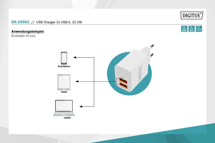 Produktbild Digitus USB Ladegerät 2x USB-A, 15,5W (15.50 W)