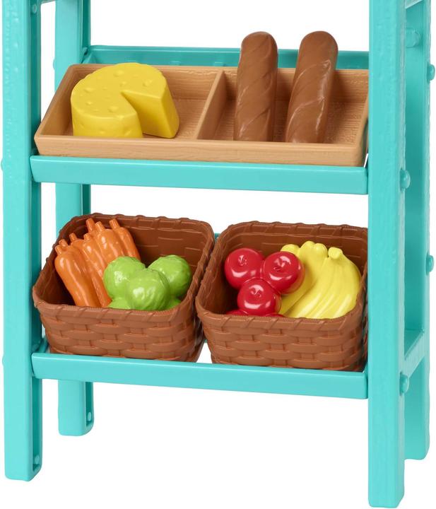 Produktbild Barbie Bauernmarkt-Spielset "Spass auf dem Bauernhof", -Puppe (blond), Marktstand, Acker, Gemüse, Brot