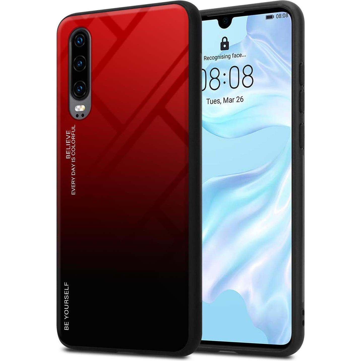 Cadorabo TPU 2 Farben Glas Cover (Huawei P30), Smartphone Hülle, Schwarz
