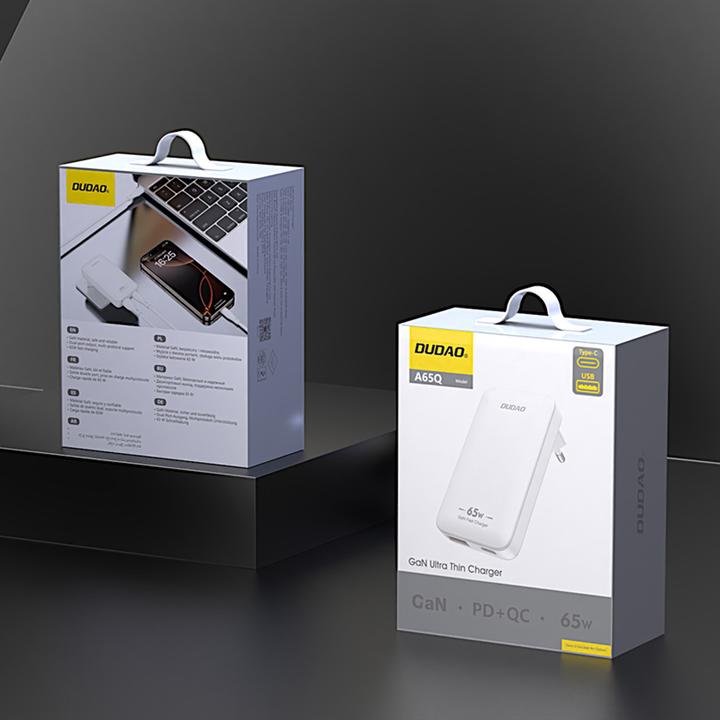 Produktbild Dudao GaN A65Q 65W USB-A / USB-C PD Ultra-Thin Wall Charger - White (65 W)