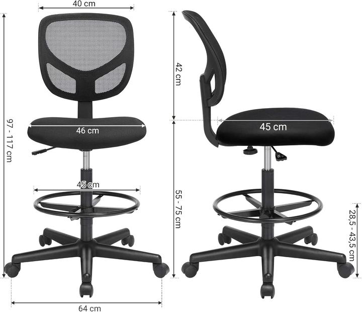 Produktbild Songmics Arbeitsdrehstuhl schwarz (55 - 75 cm)