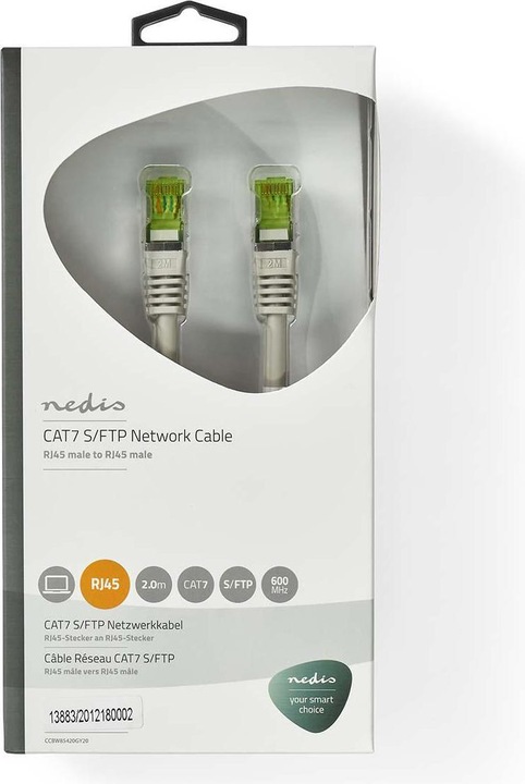 Produktbild Nedis Cat 7 Kabel- S/FTP- RJ45 Stecker-- 2.0 m- Rund- LSZH- Grau- (S/FTP, CAT7, 2 m)