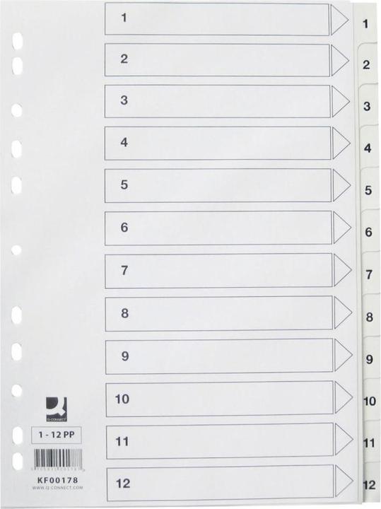 Produktbild Q-Connect Zahlenregister aus Kunststoff 1-12, A4, weiss
