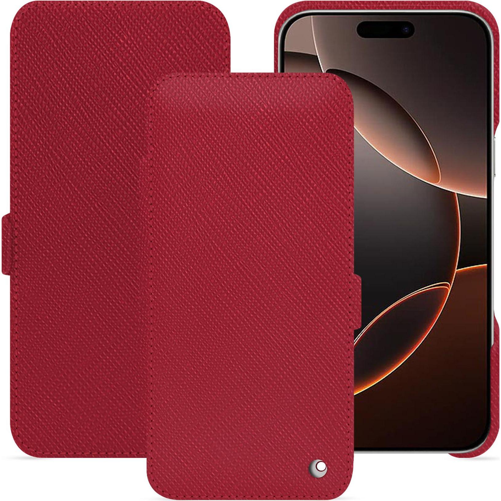 Noreve Lederschutzhülle horizontal (Apple iPhone 16 Pro), Smartphone Hülle, Rot