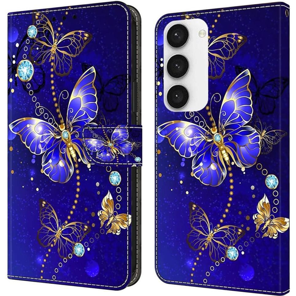 Cover-Discount Galaxy S23 FE - 3D-Effekt Hülle Etui Butterfly blau (Samsung Galaxy S23 FE), Smartphone Hülle, Blau