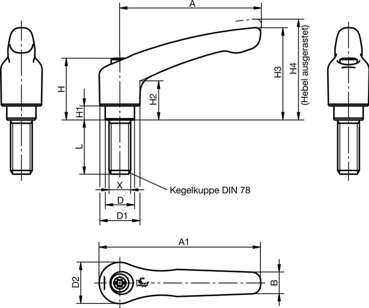 Produktbild Kipp Klipp Klemmhebel (Klemmgriff) mit Gewindestift Spannhebel M 10 x 60 mm orange (60 mm)