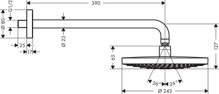 Actual product image hansgrohe Overhead shower set Raindance Select S 240 2jet 26466400 24 cm incl. shower arm 39 cm (2 Beam types, 17 l/min)