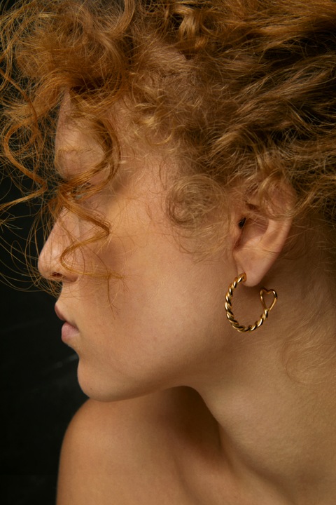 Produktbild Hey Harper Braided Heart Hoops (Edelstahl, Gold)