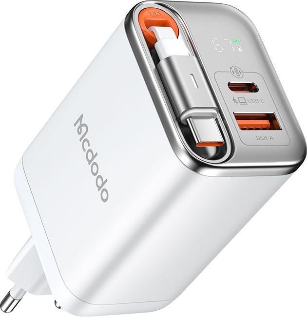 Actual product image Mcdodo - 67W charger with display and retractable type-C charging cable (67 W, 3 ports)