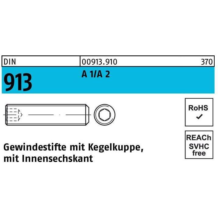 Schrauben, Gewindestift DIN 913 Kegelkuppe/Innen-6-kant M 20 x 60 A 1/A 2 (10 Schrauben pro Stück)