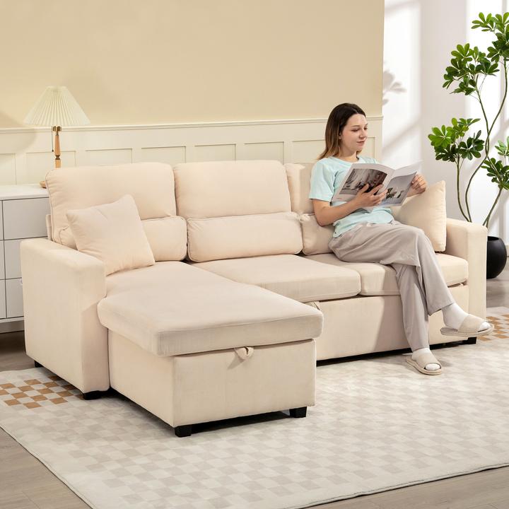 Produktbild Homcom Sofa mit Schlaffunktion Polyester, Stahl Beige (Ecksofa)