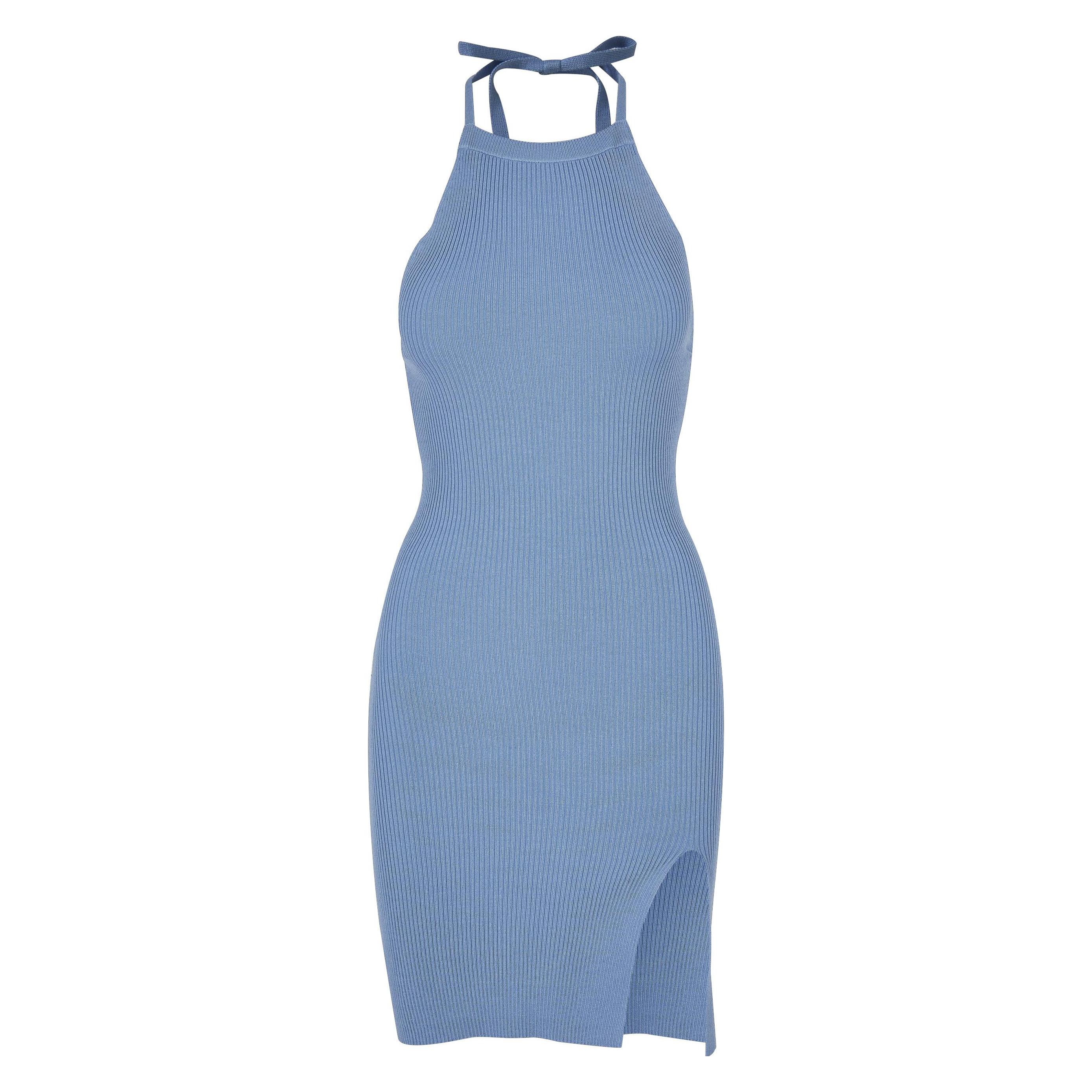 Urban Classics, Damen, Kleider, Ladies Rib Knit Neckholder Dress - 69663, Blau, (Xl)